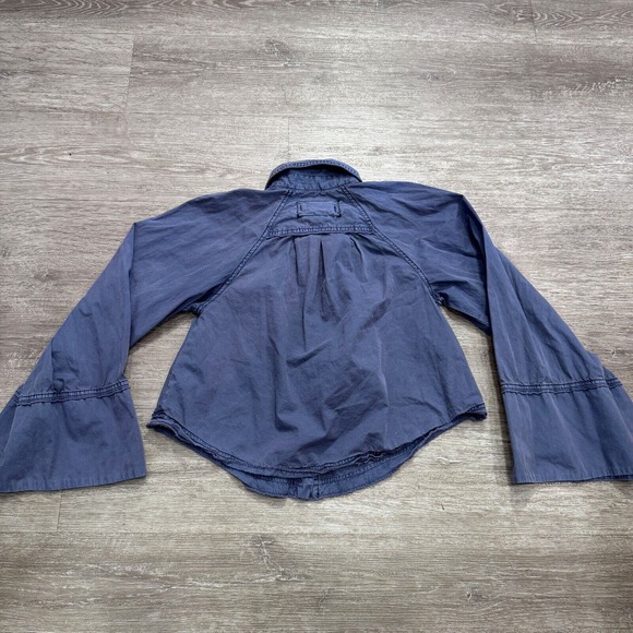 We The Free Flannel Shirt Women Extra Small Blue Button Up Long Sleeve Boho - Picture 5 of 9